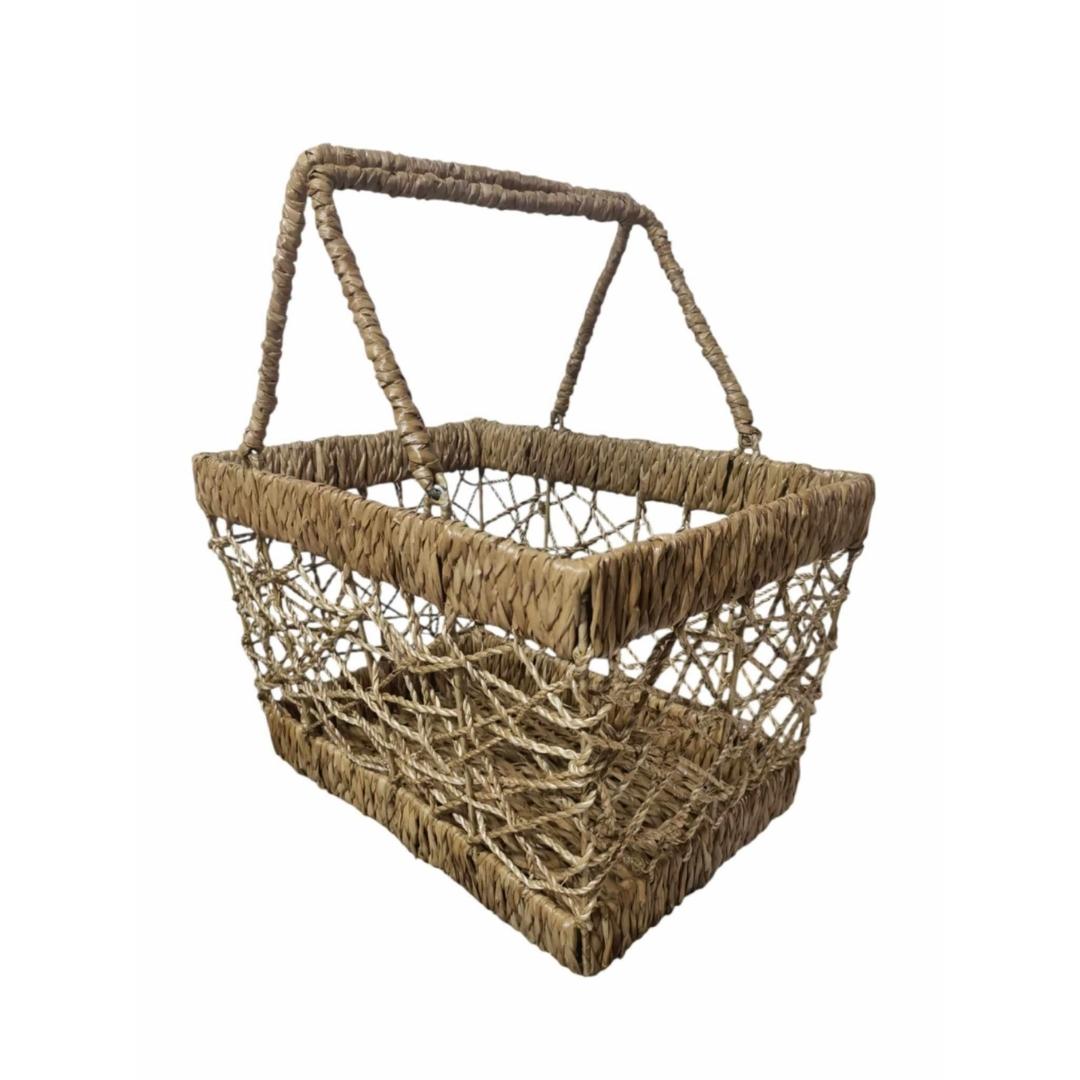 rectangular grocery woven basket with firm handles