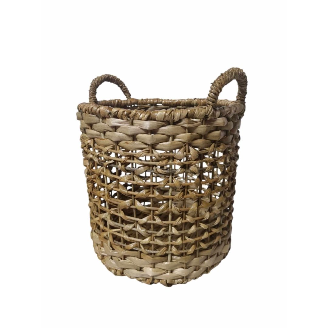 cylinder woven basket with handles and thick fibers