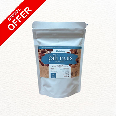 Simbag 80g roasted pili nuts in a clear stand up pouch