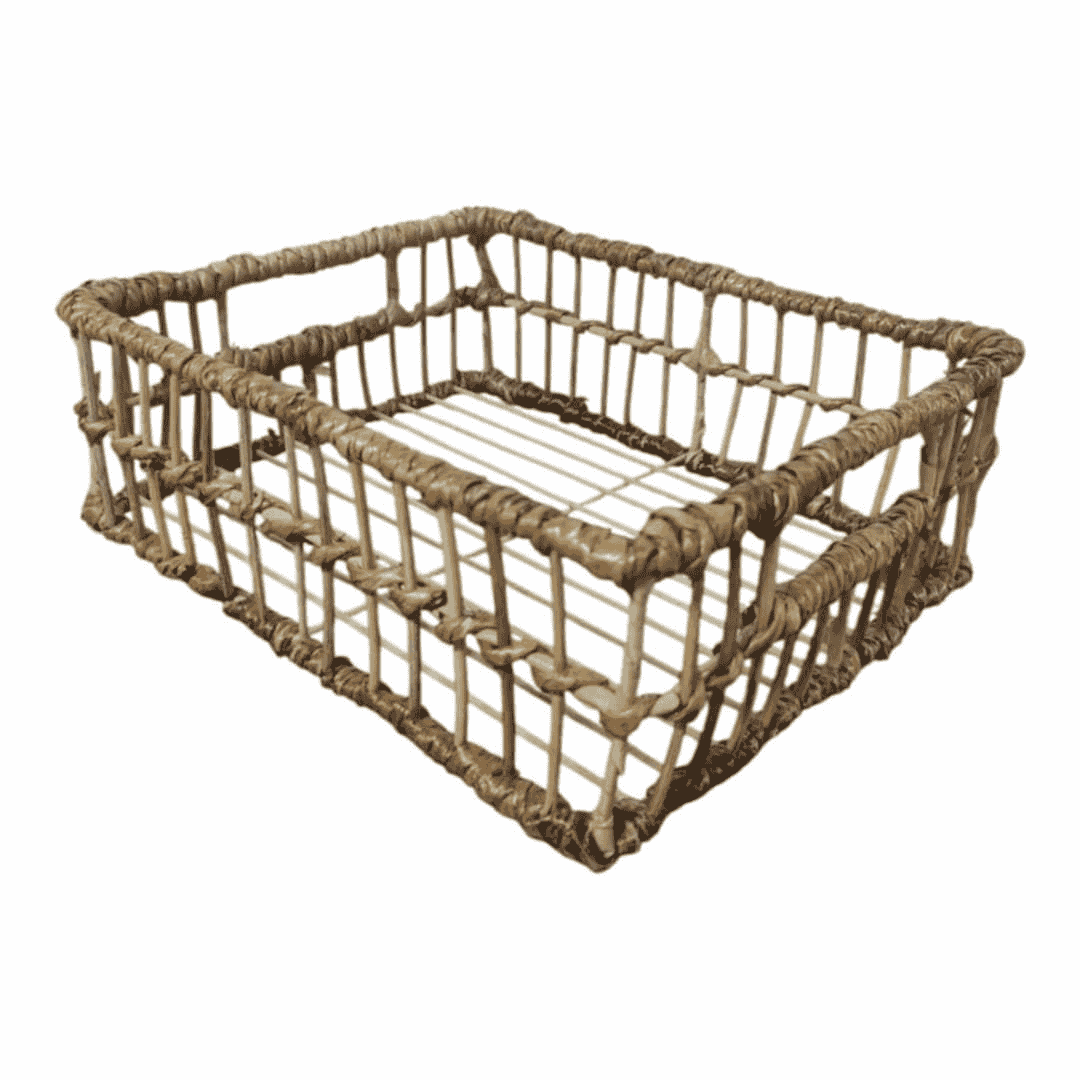 rectangular woven basket tray with hollow handles