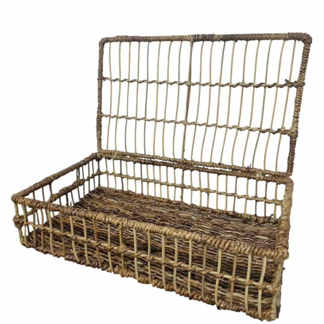 rectangular woven basket tray with lid and hollow handles